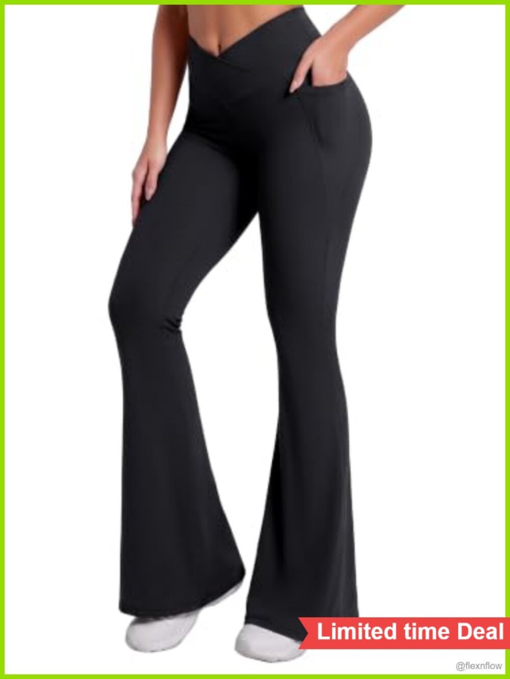 Crossover Flare Leggings with Pockets High Waist Yoga Pants
